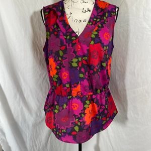 Metaphor V-Neck Sleeveless Floral Multi-color Blouse Sz L